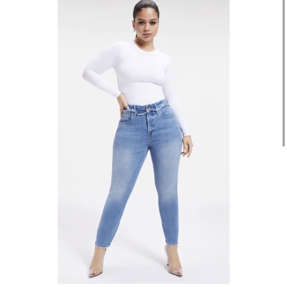 Good American High Rise Frayed Waistband Skinny Jeans Size 24